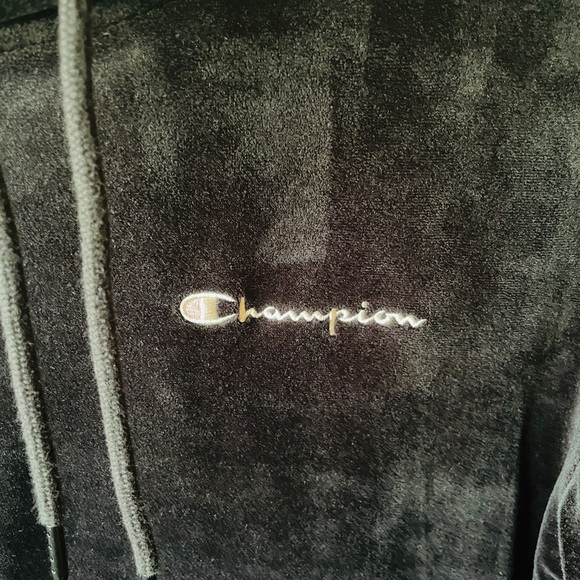 Champion women’s velour pullover hoodie sweatshirt pockets SZ XS black - Picture 5 of 10